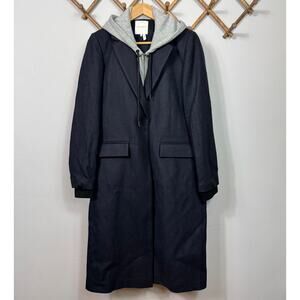 Avec Les Filles Wool-Blend Maxi Coat with Knit Hoodie Navy/Gray Women's Size M